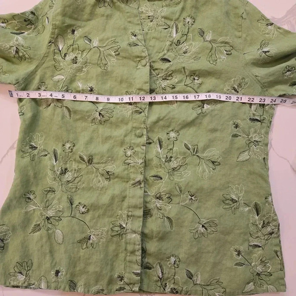 Tweeds Embroidered Floral Linen Button Down Tunic Green Womens Size 1X - Picture 8 of 12